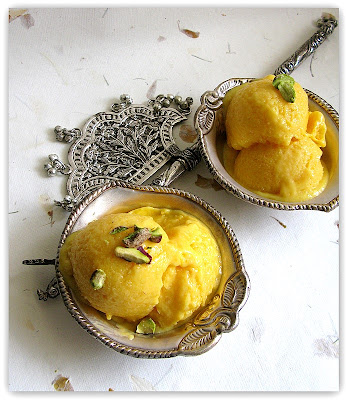 Mango Peach Ice Cream, low fat & eggless