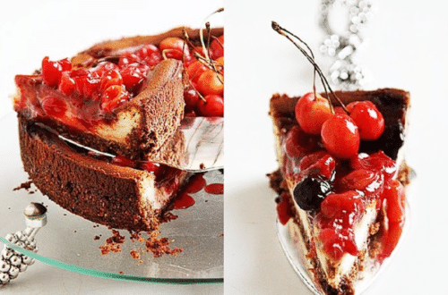 Quark Cheesecake with Fresh Cherry Pie Filling