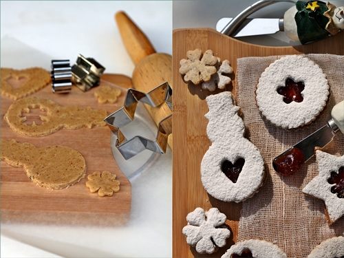 Toasted Walnut Linzer Cookies with Strawberry Filling 
