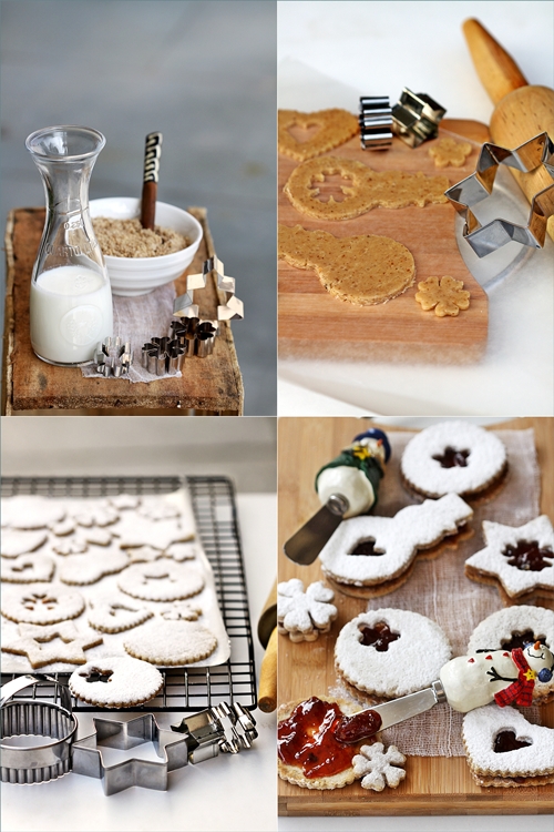 Toasted Walnut Linzer Cookies with Strawberry Filling 