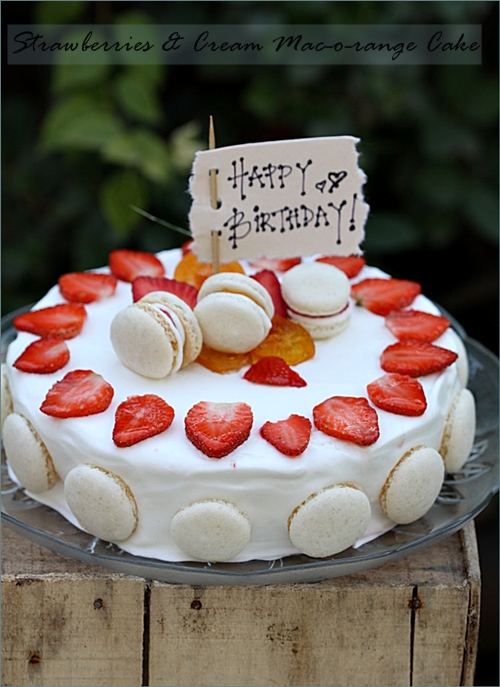 Strawberries & Cream Mac-o-range Cake