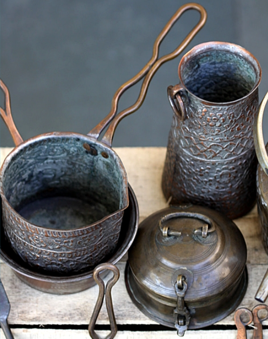 Vintage Indian copper pots and pans