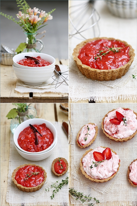 Whipped Strawberry Curd Cream Tartlets with Walnut Shortbread Crus