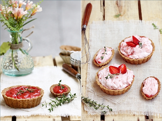 Whipped Strawberry Curd Cream Tartlets with Walnut Shortbread Crust