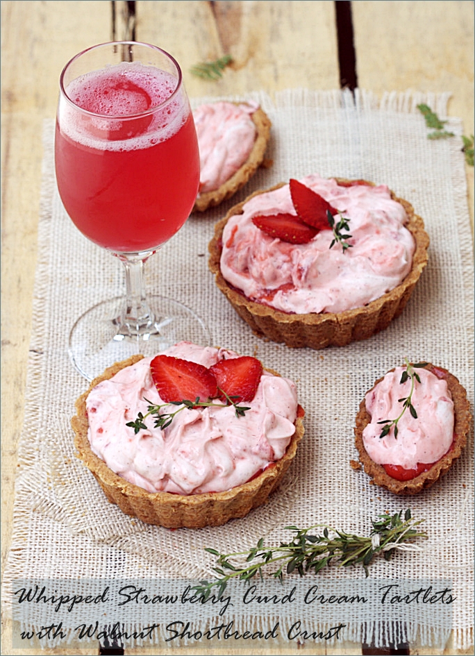 Whipped Strawberry Curd Cream Tartlets with Walnut Shortbread Crust