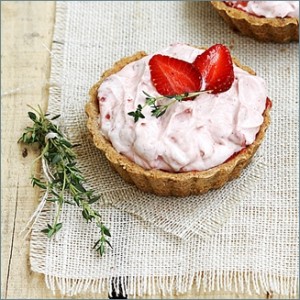 Whipped Strawberry Curd Cream Tartlets with Walnut Shortbread Crust