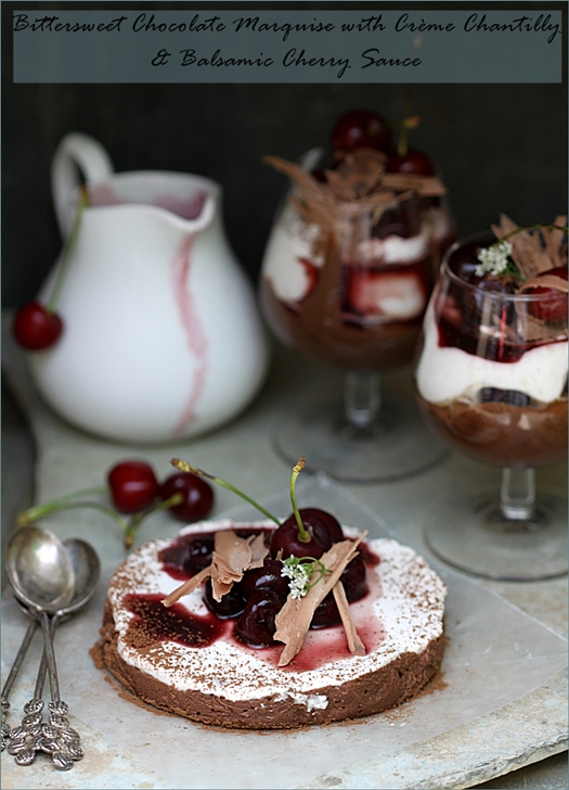 Bittersweet Chocolate Marquise with Crème Chantilly & Balsamic Cherry Sauce