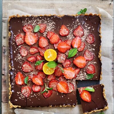 Rich Bittersweet Chocolate Orange Strawberry Tart