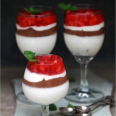 White & Dark Chocolate Dessert with Strawberries