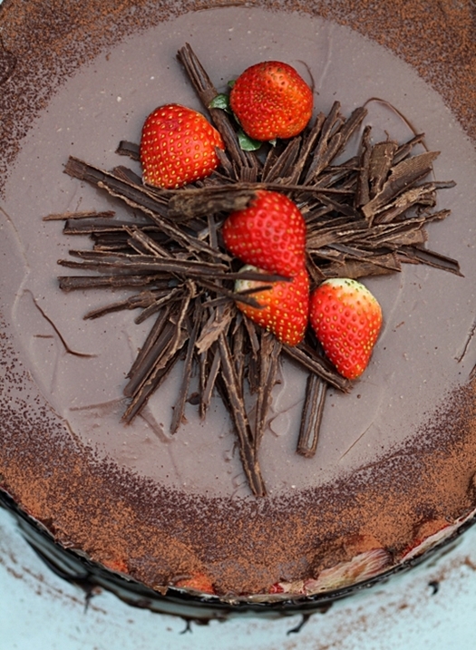 Chocolate Bavarian Mousse Strawberry Cake 
