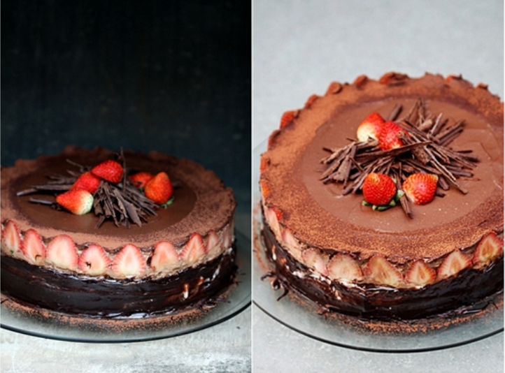 Chocolate Bavarian Mousse Strawberry Cake