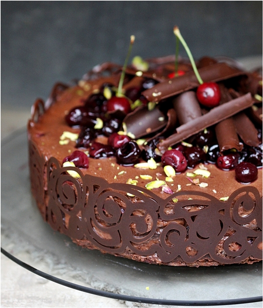 Dark Chocolate Cherry Mousse Cake