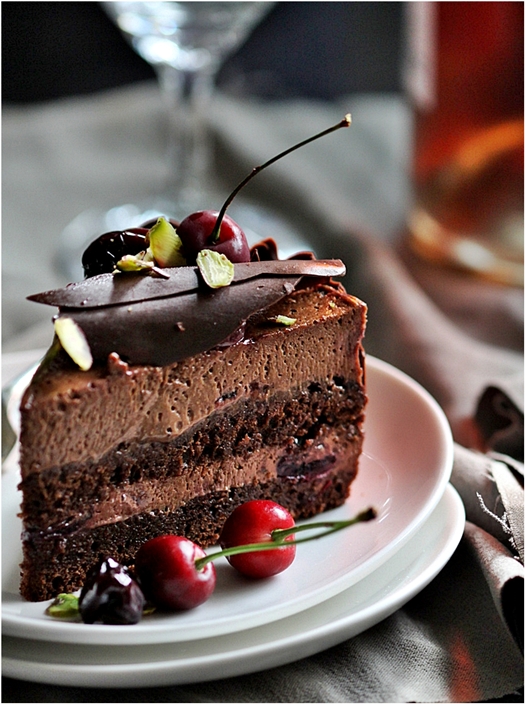 Dark Chocolate Cherry Mousse Cake 