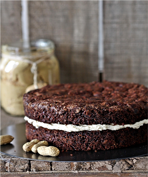 Dark Chocolate Beetroot Cake with Peanut Butter Filling  