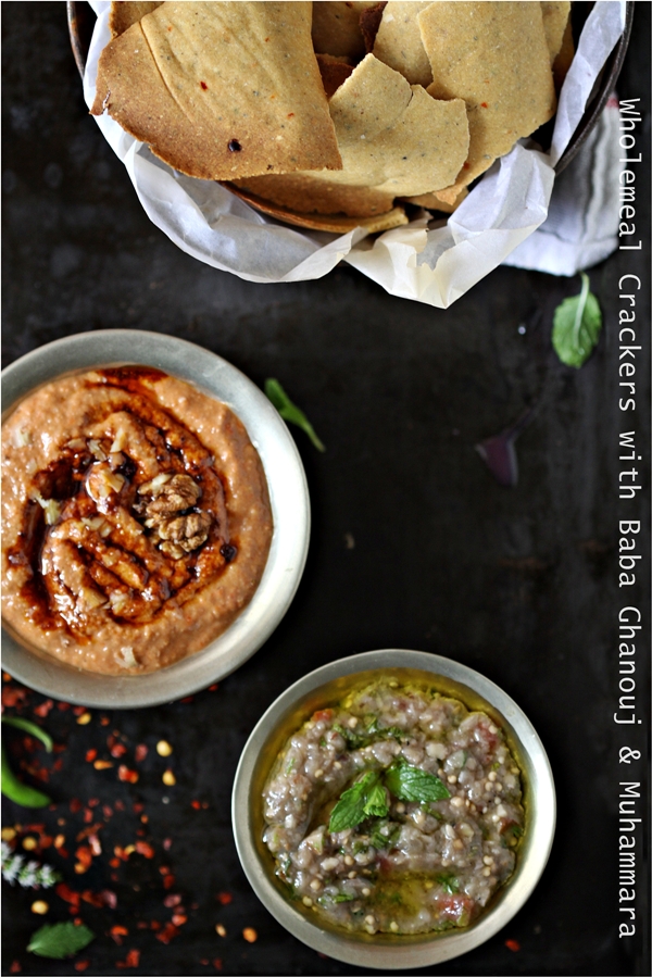 Wholemeal Crackers with Baba Ghanouj & Muhammara