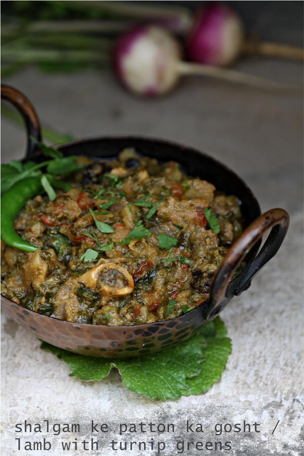 Lamb with turnip greens, shalgam ke patton ka gosht