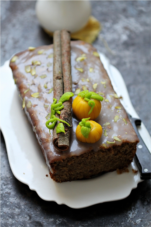 Pumpkin Pie Spice and Walnut Loaf Cake with Buttermilk Frosting 