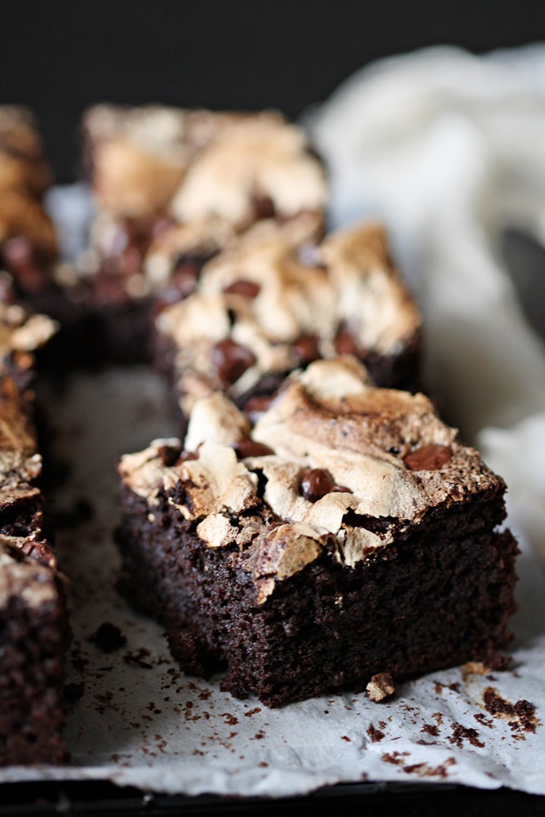 Dark Chocolate Fresh Plum Wholewheat Meringue Tray Bake 