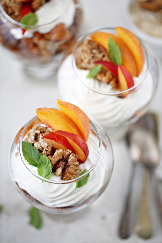 Oat Walnut Trifle Bowls with Roasted Stone Fruit
