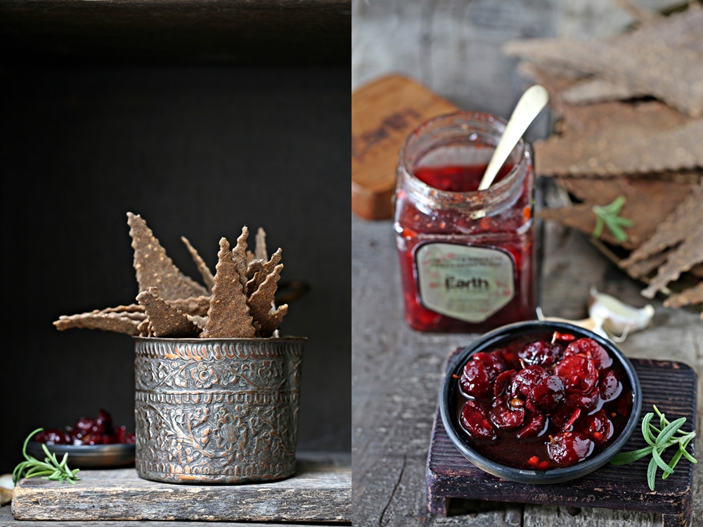 Rosemary Garlic Sesame Millet Crackers with Lovilovi and Bird's Eye Sweet Chili Pickle