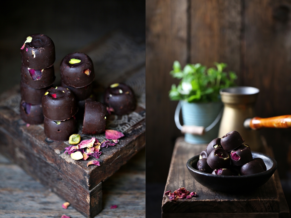 Pistachio & Rose Dark Chocolates