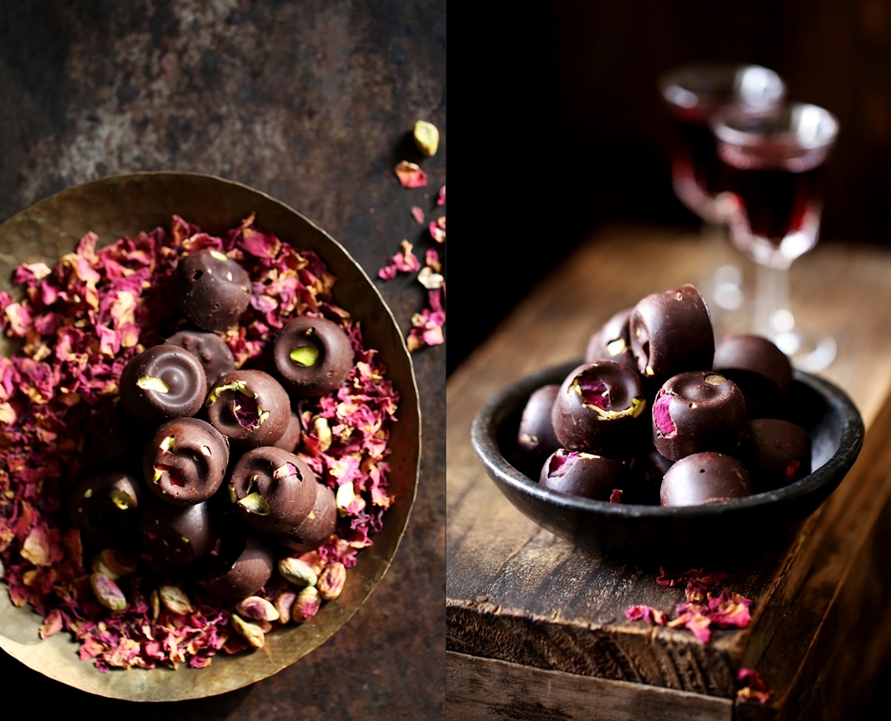 Pistachio & Rose Dark Chocolates
