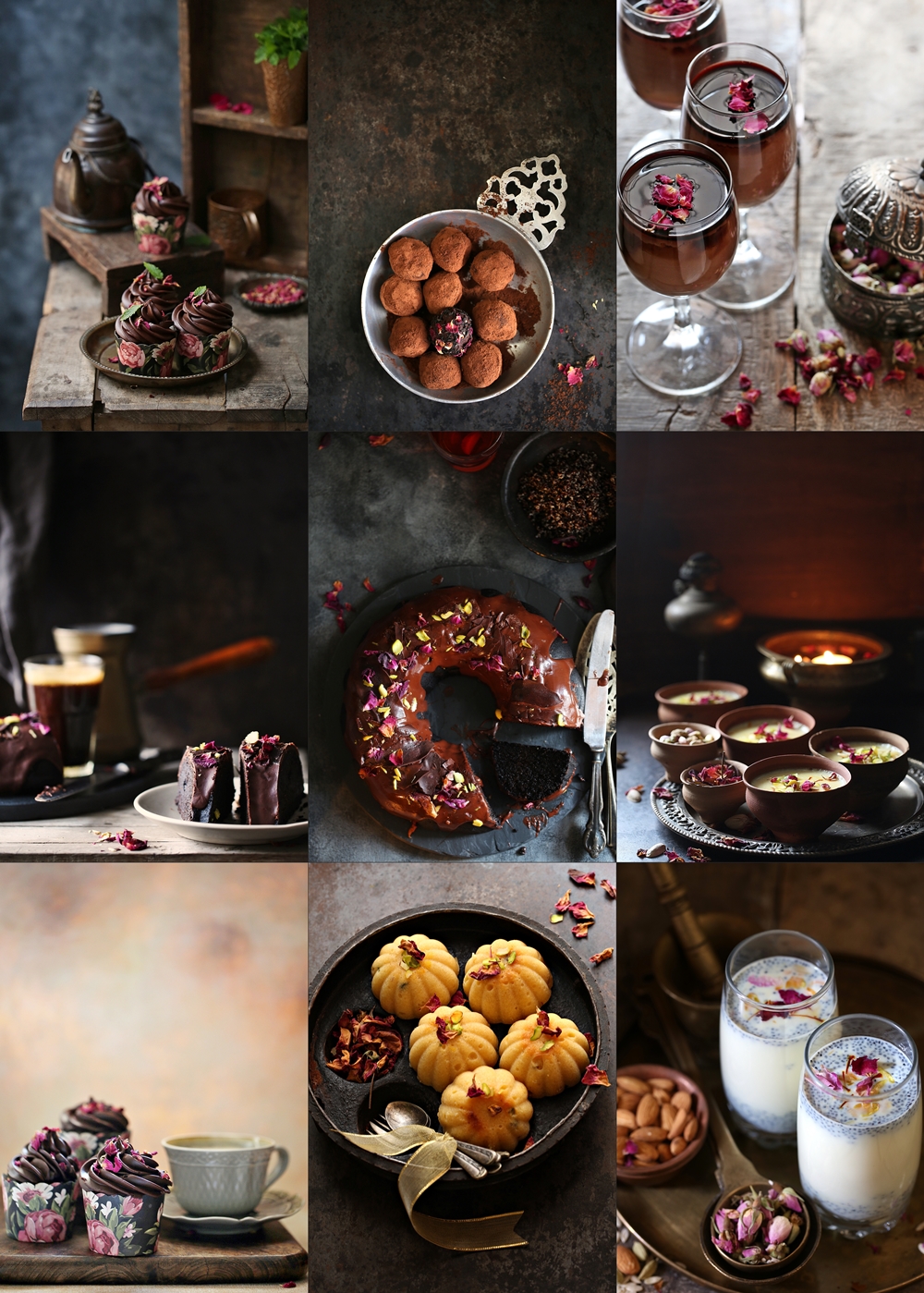 Rose petals dessert collage