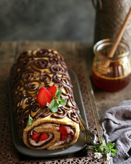 Strawberry Almond Roulade with a Burnt Honey Mascarpone