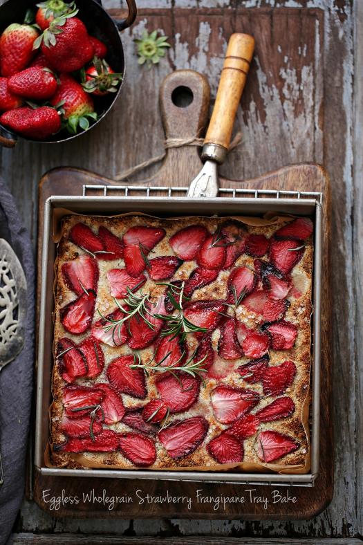 Eggless Wholegrain Strawberry Frangipane Tray Bake
