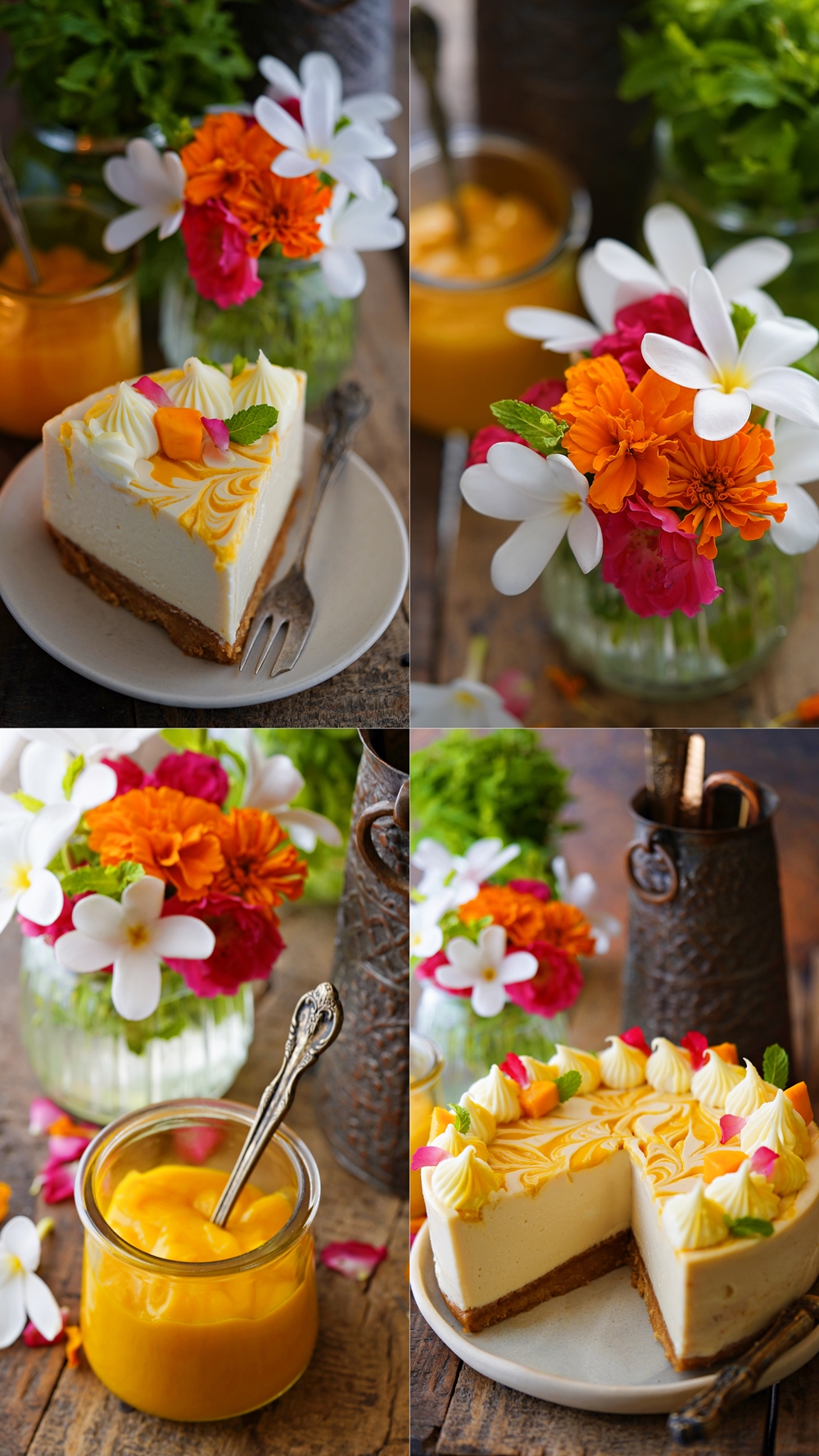 Baked Mango Swirl Cheesecake with no cream cheese