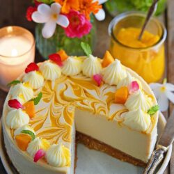 Baked Mango Swirl Cheesecake