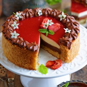 Eggless Chocolate Vanilla Strawberry Cavity Cake