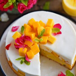 Eggless Saffron Mango Tres Leches Cake