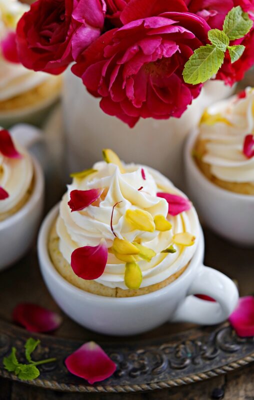 Eggless Saffron Pistachio Cupcakes with Saffron Buttercream 2