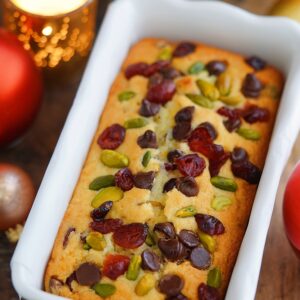 Eggless Pistachio Cranberry Xmas Loaf