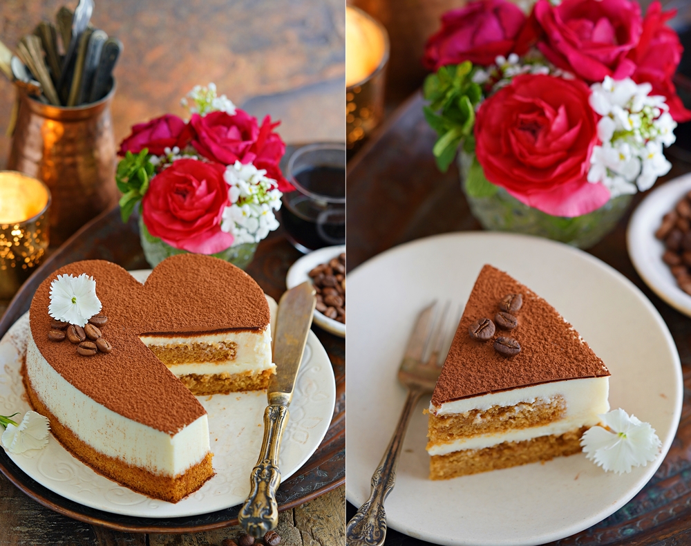 Eggless Tiramisu Heart Cake