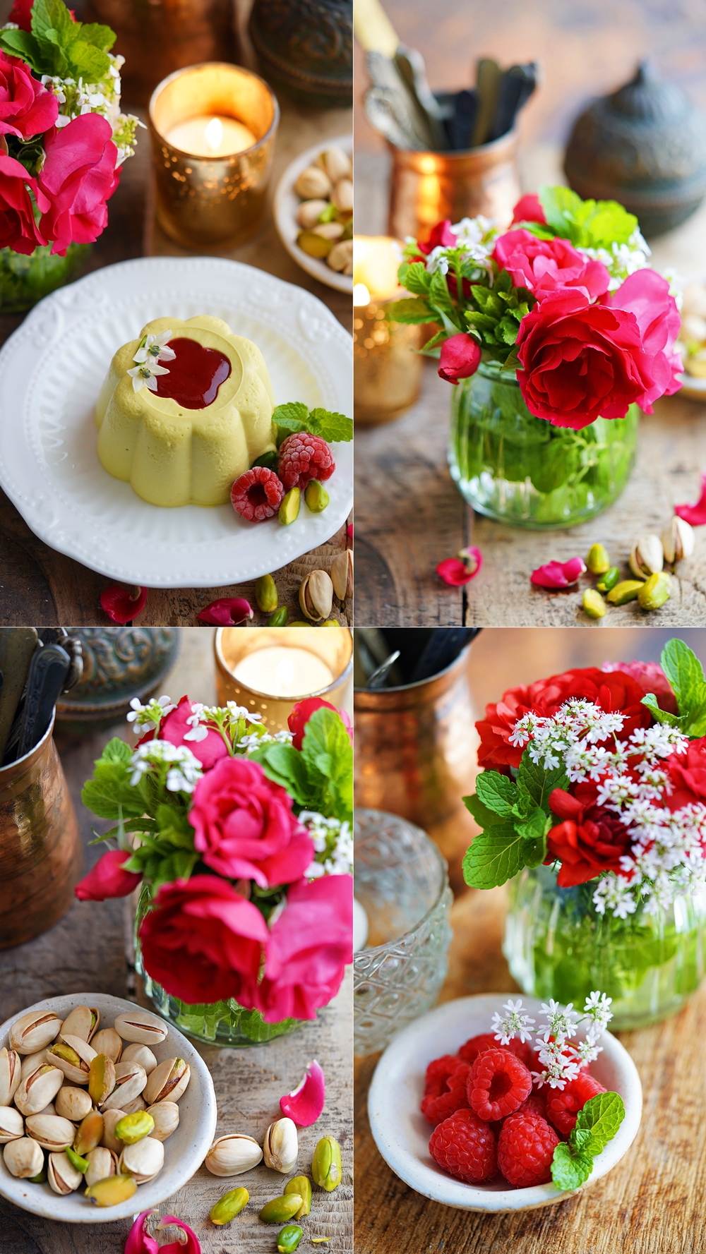 Agar Agar Pistachio Panna Cotta with Raspberry Sauce, no gelatine