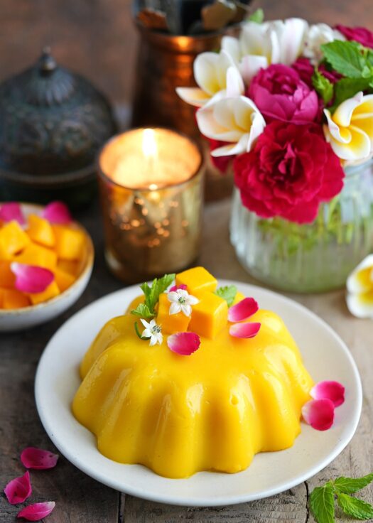 Eggless Mango Custard Pudding Recipe