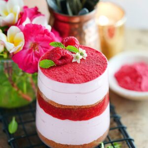 Raspberry Cheesecake Cups. Eggless, no bake recipe
