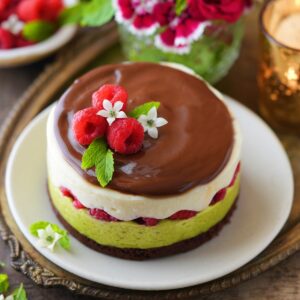 Eggless Raspberry Pistachio Layer Cake
