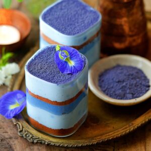 Eggless Blue Matcha Dessert Shot
