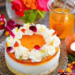 Eggless Almond Saffron Jelly Cake
