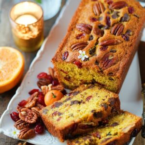 Eggless Orange Almond Pecan Cranberry Chocolate Chip Pound Cake