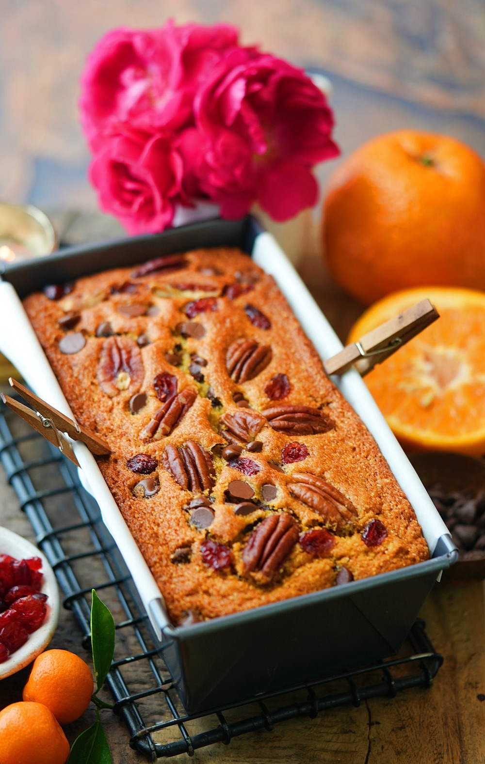 Eggless Orange Almond Pecan Cranberry Chocolate Chip Pound Cake Recipe