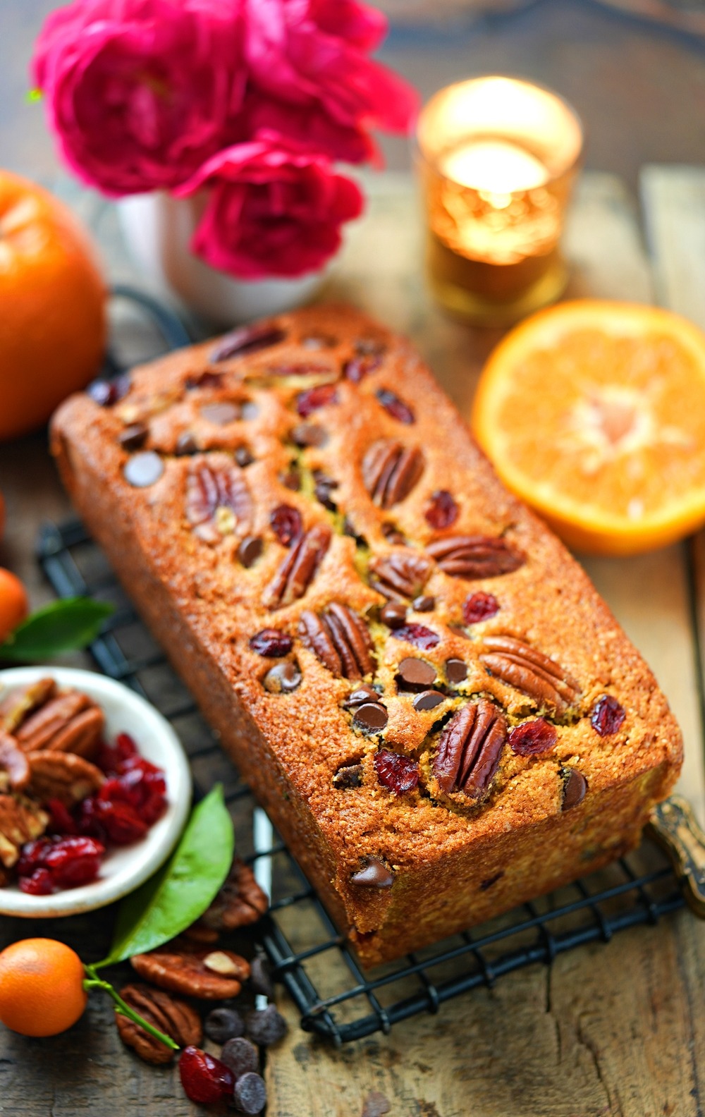 Eggless Orange Almond Pecan Cranberry Chocolate Chip Pound Cake Recipe