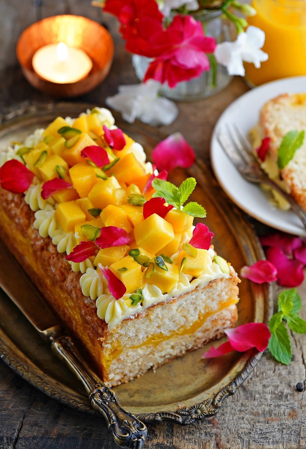 Eggless Coconut Lime Mango Cake