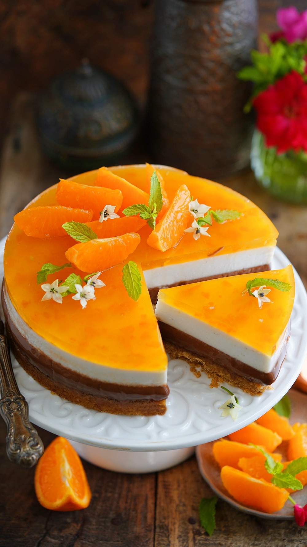 Chocolate Vanilla Orange Layered Eggless Cake