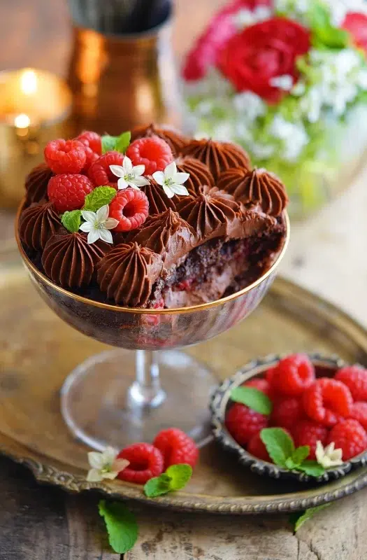 Eggless Raspberry Chocolate Trifle