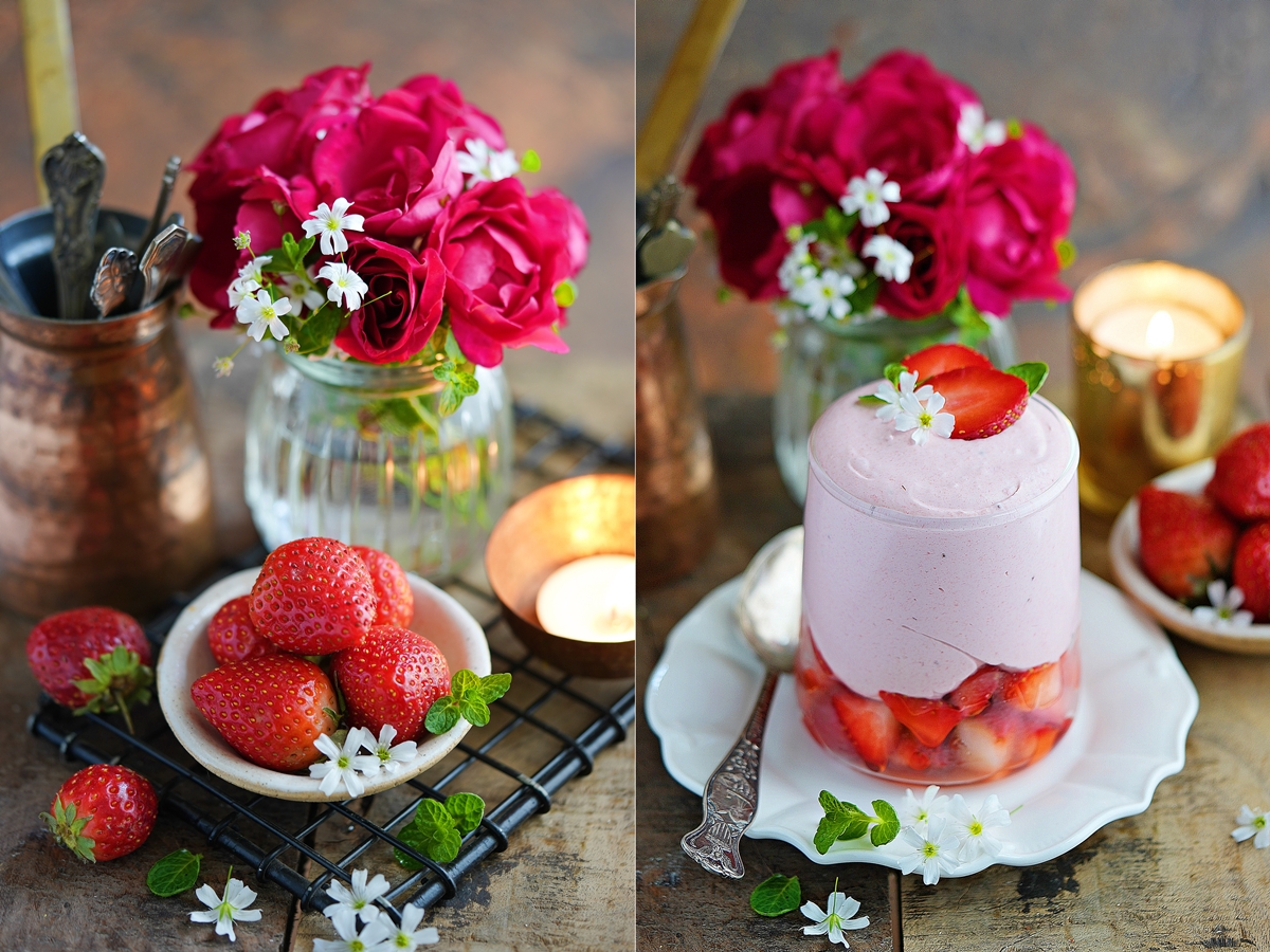 6 ingredient Eggless Strawberry Mousse Recipe