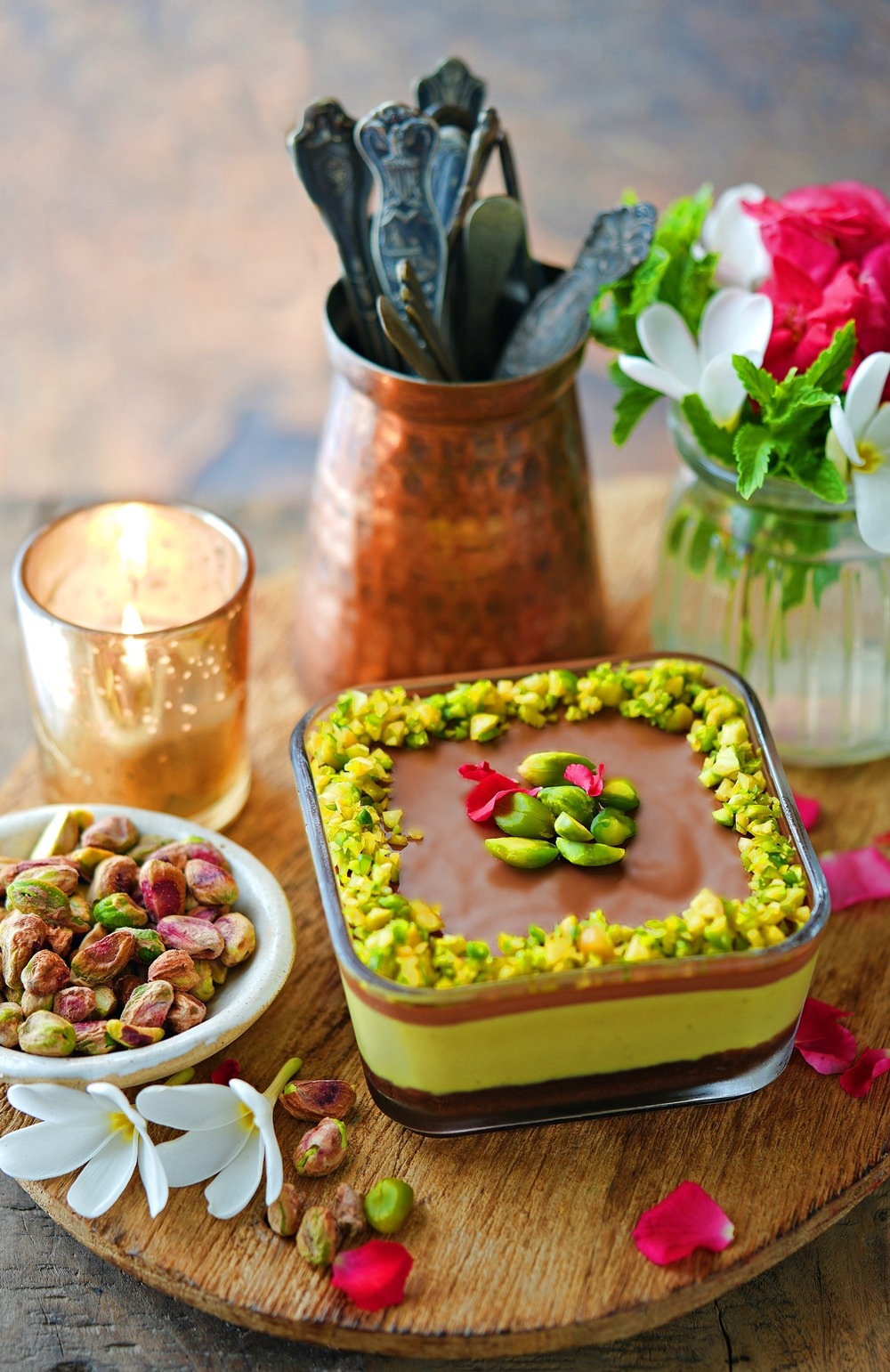 Eggless Chocolate Pistachio Layer Cake